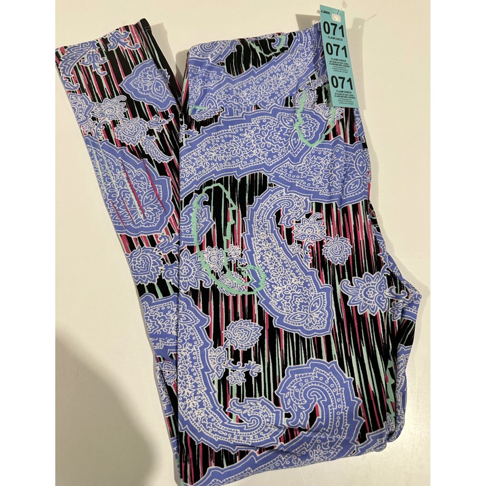 LuLaRoe Tall & Curvy Paisley Striped Leggings Purple Pink TC 12-18